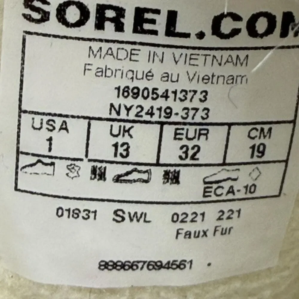 Sorel Boots Girls Size 1 Brown Nylon Faux Fur Waterproof Winter Snow NY2419-373